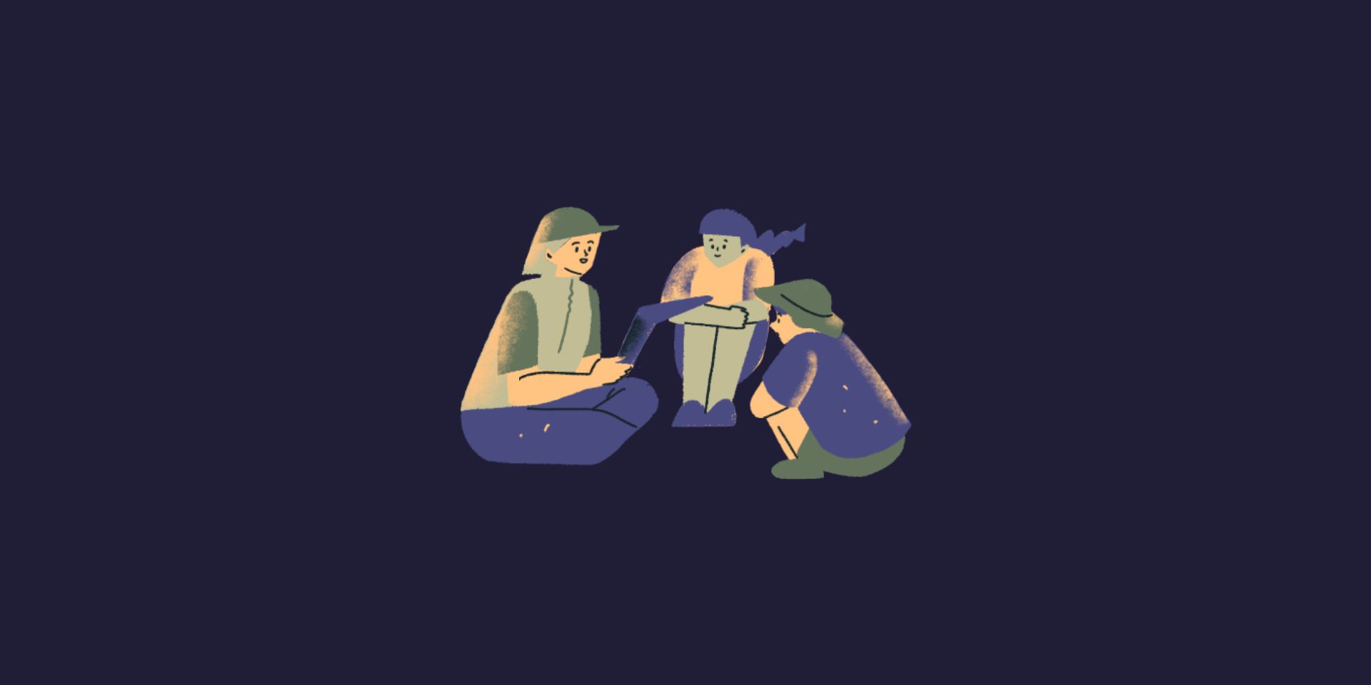 a graphic of 3 persons discussing